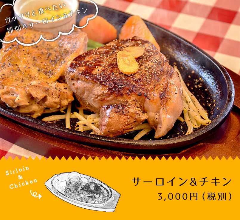 サーロイン&チキン 3,000円（税抜）